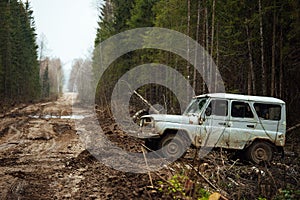 Large all-wheel drive all-terrain vehicle in the forest