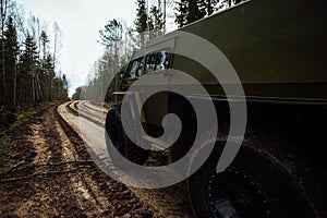 Large all-wheel drive all-terrain vehicle in the forest