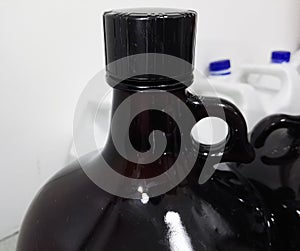 Large amber bottle to contain chemical reagents in a scientific laboratory
