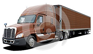 Large American modern truck Freightliner Cascadia completely brown.