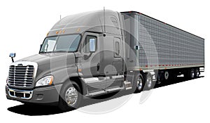 Large American modern truck Freightliner Cascadia completely gray.