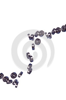 Large Amount of Ball-Bearings In Free Fall Bulk. Isolated Over White Background