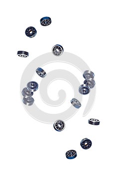 Large Amount of Ball Bearings Shaped and Formed In Free Fall Bulk. Isolated Over White Background