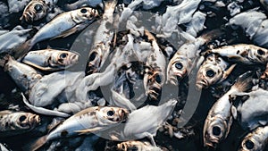 Large amount of dead fish. Radioactive wastewater pollute the ocean. Radiation nuclear waste kill marine life. AI generated