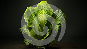 Photorealistic Lettuce Plant On Dark Minimalist Background photo