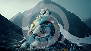 Large amount of plastic waste dumped on the mountain. AI generated