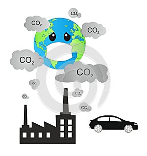 Large amounts of carbon dioxide greenhouse gases destroys our planet photo