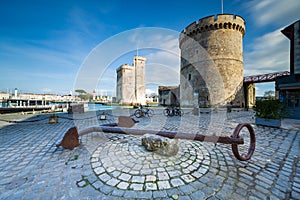Large Anchor of the Place de la ChaÃ®ne in the old harbor of La Rochelle in France.