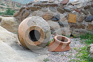 large ancient jugs of Uplistsikhe city in Georgia