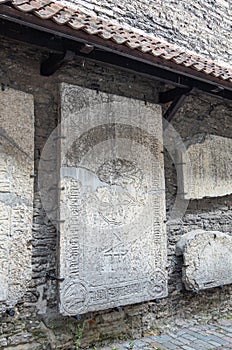 Large ancient stele at St. Catharine church, Tallinn, Estonia