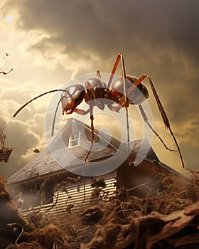 Large Ant Attacking a House