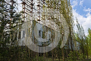 Large antenna field. Soviet radar system Duga at Chernobyl nuclear power plant. ABM missile defense. Antenna field, over-the-