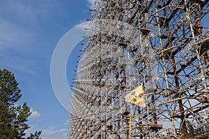 Large antenna field. Soviet radar system Duga at Chernobyl nuclear power plant. ABM missile defense. Antenna field, over-the-