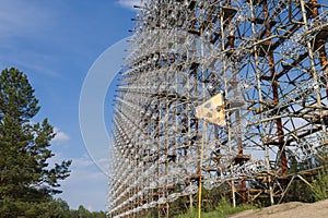 Large antenna field. Soviet radar system Duga at Chernobyl nuclear power plant. ABM missile defense. Antenna field, over-the-