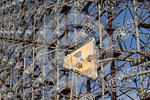 Large antenna field. Soviet radar system Duga at Chernobyl nuclear power plant. ABM missile defense. Antenna field, over-the-
