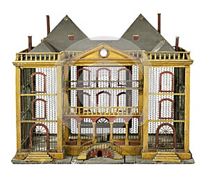 Large antique vintage indoor bird cage resembling a house