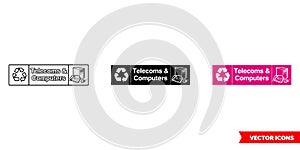 Large appliances landscape telecoms and computers electrical recycling sign icon of 3 types color, black and white, outline.