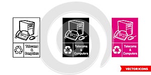 Large appliances telecoms and computers electrical recycling sign icon of 3 types color, black and white, outline. Isolated vector