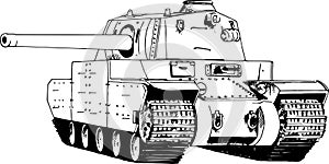 Large armored heavy tank with a powerful gun, hand-drawn ink sketch