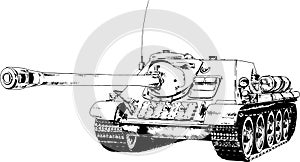 Large armored heavy tank with a powerful gun, hand-drawn ink sketch