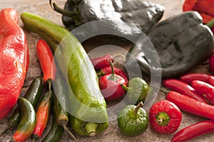 Large assortment of hot chili peppers