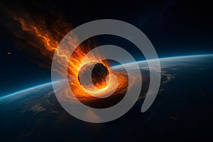 Giant asteroid entering Earth's atmosphere causing destruction