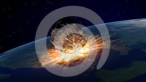 Large asteroid hitting Earth photo
