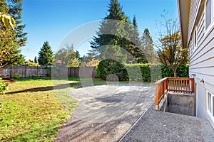 Large back yard with patio.