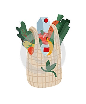 Large bag of healthy food. Vector cartoon flat illustration.