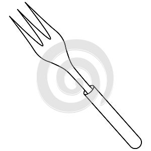 Large barbecue fork with three prongs. Sketch. Tool for turning and removing meat and fish from the grill. Vector illustration.