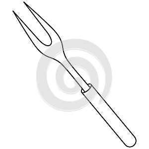 Large barbecue fork with two prongs. Sketch. Tool for turning and removing meat and fish from the grill. Vector illustration.