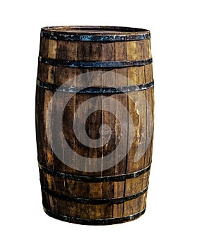 Large barrel, brown, elongated, vertical, is used in the distillery for aging adhesive tape after wine