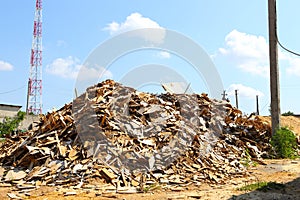 A large batch of waste to be processed woodworking industry  Removal of wood residues