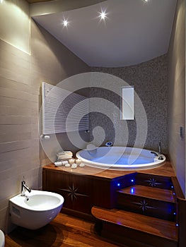 Large bathtub in modern bathroom