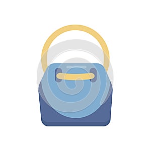 Large beach bag in blue and blue color with a yellow handle  isolated on a white background