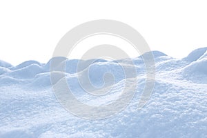 A large beautiful snowdrift isolated on white background.Winter christmas background. A big snow drift