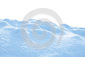 A large beautiful snowdrift on white background. A big christmas snow drift