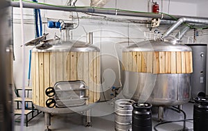 Large beer tanks in brew house