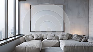 large blank horizontal picture frame on the wall of an appartement