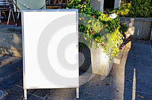 Large Blank Outdoor Advertisement Banner Sign On Beautiful Sunny Day White Display Isolated Template Clipping Path Free Space Ad