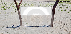 Large Blank Summer Mock Up Billboard Banner Poster Stand On The Sandy Beach