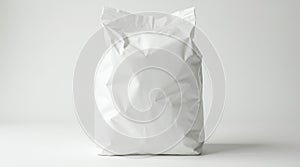 Large blank white plastic packaging bag isolated on light gray background