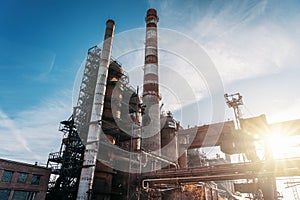 Large blast furnace, heavy metallurgy, industrial metal production, industrial landscape