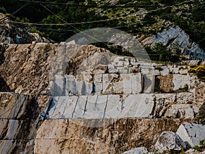 Large blocks of marble in one of the quarries near Carrara, Italy