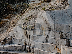 Large blocks of marble in one of the quarries near Carrara, Italy