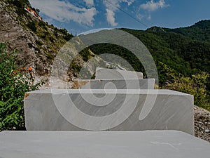 Large blocks of marble in one of the quarries near Carrara, Italy