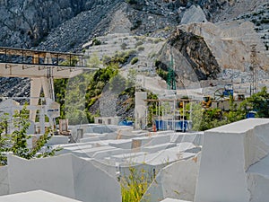 Large blocks of marble in one of the quarries near Carrara, Italy