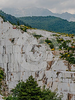 Large blocks of marble in one of the quarries near Carrara, Italy