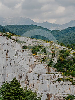 Large blocks of marble in one of the quarries near Carrara, Italy