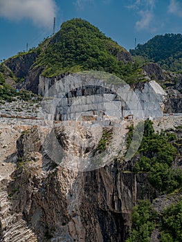 Large blocks of marble in one of the quarries near Carrara, Italy